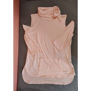 Women's Three Hearts Cowl Neck Cold Shoulder Lightweight Top Pink Small